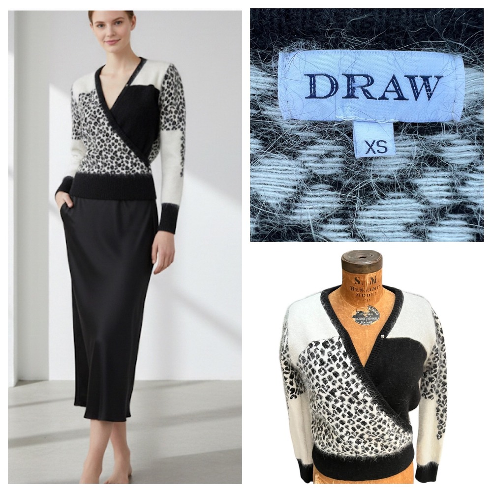 DRAW Angora Blend‎ Leopard Print Fuzzy Wrap Sweater Women's Coquette Mob Wife XS